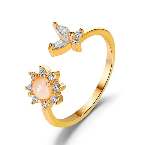 Wholesale Copper Plating Flower Artificial Gemstones Copper Rings