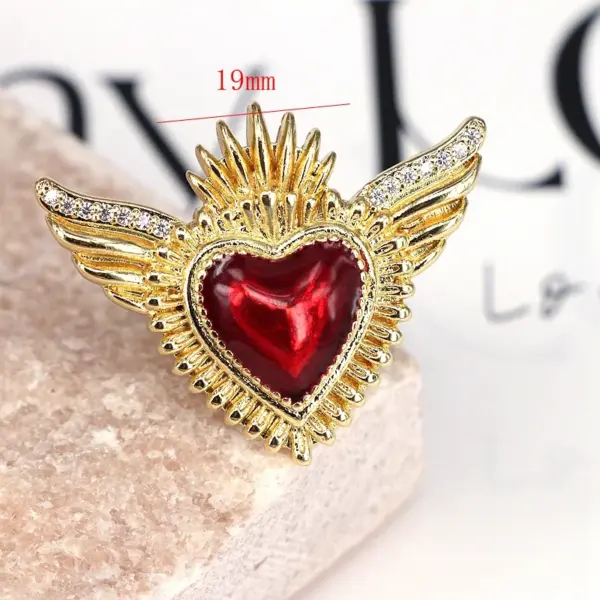 Wholesale Copper Inlay Heart Shape Wings Zircon Open Rings