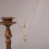 PVD Coated Real Gold Plated 18K Gold Starfish Shell 304 Stainless Steel Marine Style Simple Style Waterproof Non Tarnish 304 Stainless Steel Lobster Trigger Clasp Closure Double Layer Necklaces