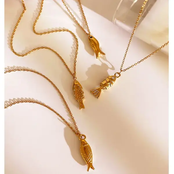 Wholesale 304 Stainless Steel Small Fish PVD Coated Acrylic Real Gold Plated Vintage Style Classic Style Waterproof Non Tarnish Irregular Surgical Steel Cross Chain Box Chain Lobster Trigger Clasp Closure Gold Silver Pendant Necklace