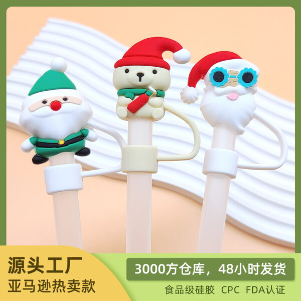 Wholesale New 10mm food grade silicone straw sleeve Christmas dust plug straw cap straw cap suit