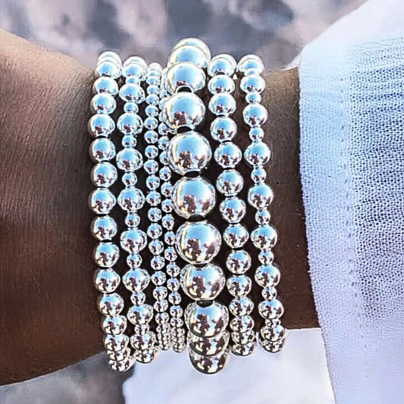 Wholesale Full Hosted European and American Fashion Creative B Round Bead Bracelet 7 Piece Set Simple Multi-layer Stacked Wear Wind Beaded Bracelet