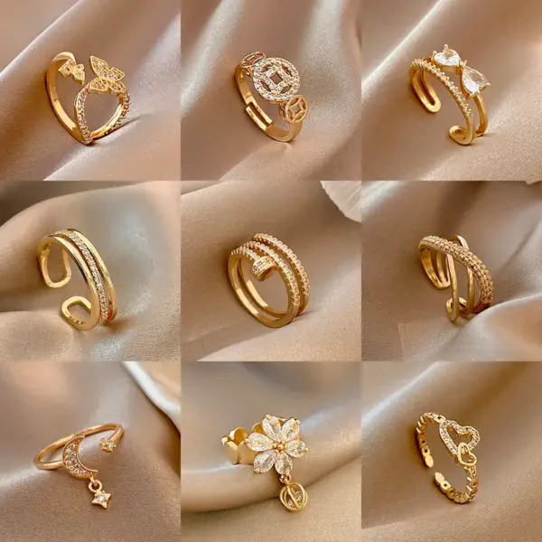 Wholesale Simple Style Square Flower Bow Knot Copper Hollow Out Inlay Zircon Open Ring 1 Piece