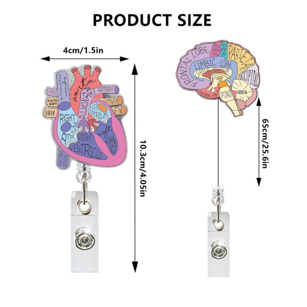 Wholesale Medical Care Heart Lung Brain Acrylic Glitter Easy Pull Retractable Clip Badge Scroll ID Buckle Easy Pull Buckle