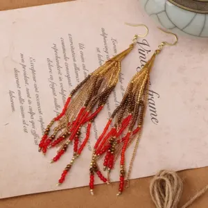 B Style 8tl31 Jade Color Different Batches Have Dark and Light-Long Bead Tassel [Red Coffee]]