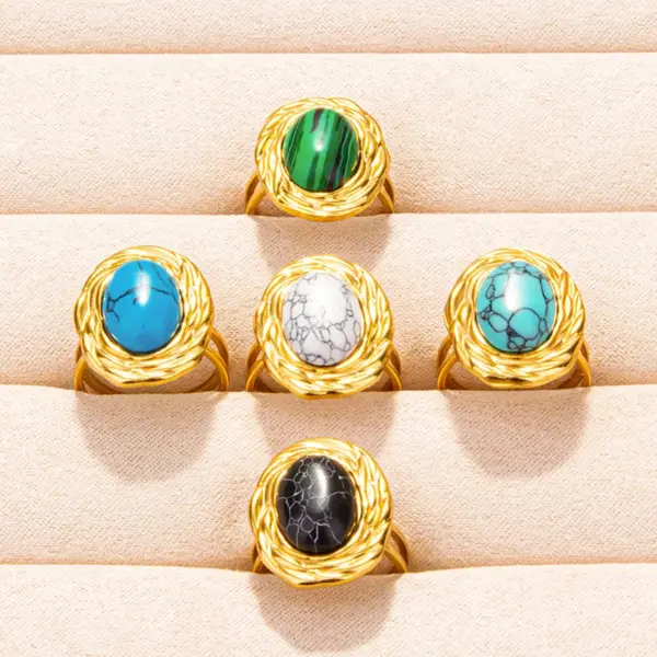 Wholesale Basic Retro Classic Style Geometric 304 Stainless Steel Titanium Steel Artificial Gemstones Open Rings In Bulk