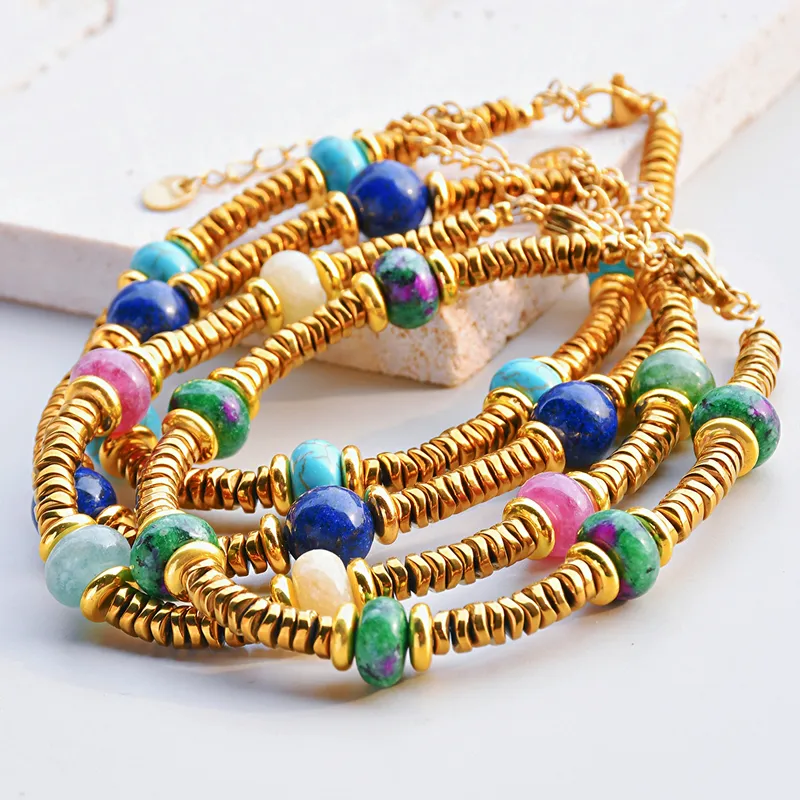 Wholesale 304 Stainless Steel Natural Stone Round Electroplated Classic Style Waterproof Non Tarnish Beaded Bracelets