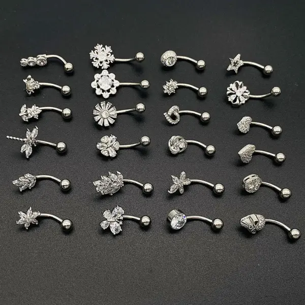 Basic Retro Heart Shape Flower Butterfly Stainless Steel Inlay Zircon Belly Ring