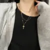 Wholesale Vacuum Plating Real Gold Plated 14K Gold Gold Plating Silver Plated Cross 304 Stainless Steel Fashion Waterproof Non Tarnish Titanium Steel Necklace