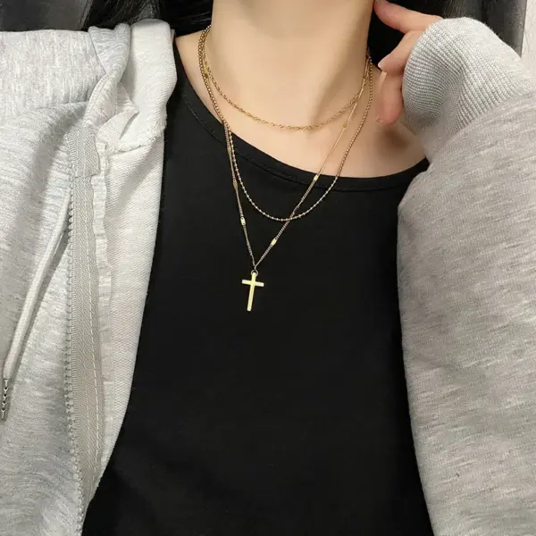 Wholesale Vacuum Plating Real Gold Plated 14K Gold Gold Plating Silver Plated Cross 304 Stainless Steel Fashion Waterproof Non Tarnish Titanium Steel Necklace