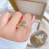 Wholesale Classic Style Crown Brass Gold Plated Artificial Gemstones Open Rings In Bulk