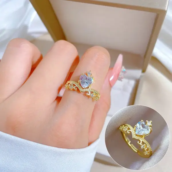 Wholesale Classic Style Crown Brass Gold Plated Artificial Gemstones Open Rings In Bulk