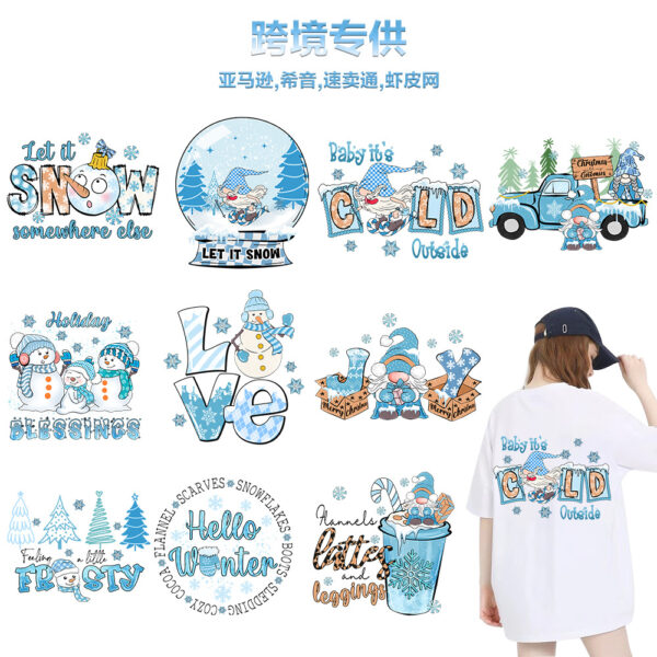 Wholesale Winter snowflake white ink heat transfer sticker for clothing