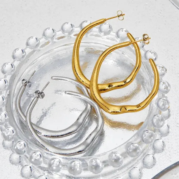 PVD Coated Real Gold Plated 16K White Plating Solid Color 304 Stainless Steel Simple Style Waterproof Non Tarnish Hoop Earrings