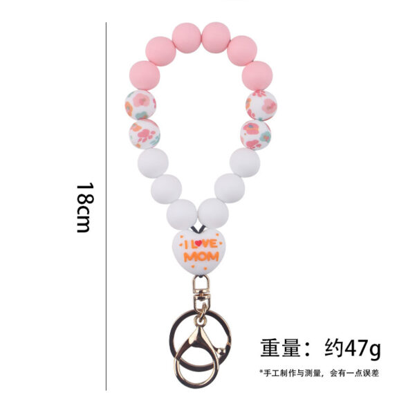 Wholesale 2025 New Mother's Day Silicone Wrist Keychain Pendant Love Silicone Beaded Bracelet Key Ring Accessories