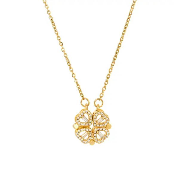 Wholesale Fashion Four Leaf Clover Heart Shape Stainless Steel Flowers Inlay Zircon Necklace