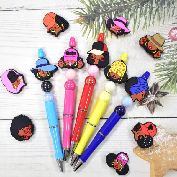 Wholesale Black girl cartoon ballint pen beaded craft