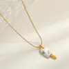 Wholesale Adorable Fresh 18K Gold Plated Stainless Steel Ice Cream Pendant Necklace Drop Oil Design Casual Romantic Commute Style