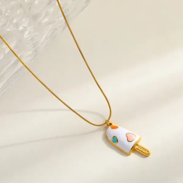 Wholesale Adorable Fresh 18K Gold Plated Stainless Steel Ice Cream Pendant Necklace Drop Oil Design Casual Romantic Commute Style