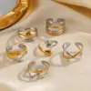 Wholesale 304 Stainless Steel Lines Ion Plating (IP) 18K Gold Plated IG Style Glam Vintage Style Waterproof Non Tarnish Gold Open Rings