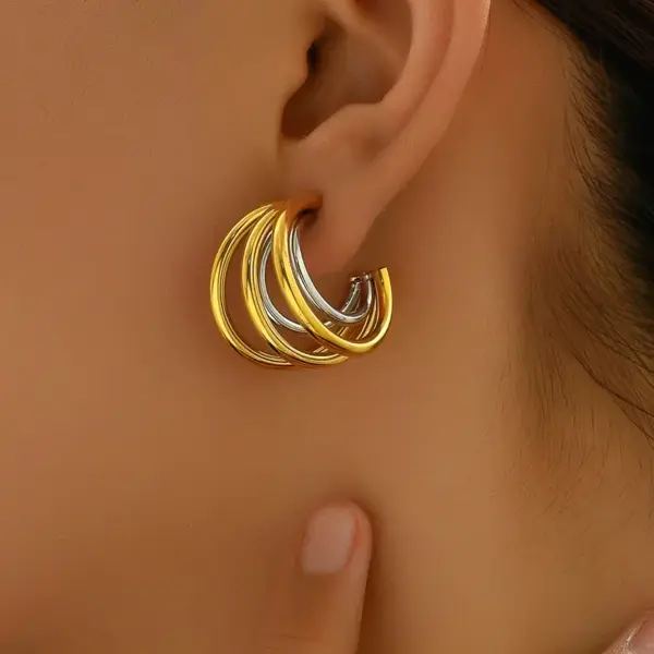 Wholesale 304 Stainless Steel Multicolor PVD Coated 18K Gold Plated 18K Gold Simple Style Classic Style Waterproof Non Tarnish Layered Plating Gold Silver Ear Studs