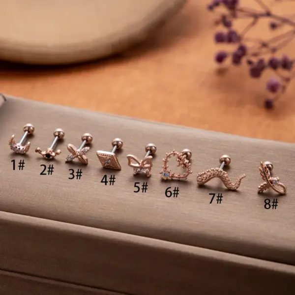 1 Piece Ear Cartilage Rings & Studs Vintage Style French Style Simple Style Moon Heart Shape Butterfly 316L Stainless Steel Copper Waterproof Non Tarnish Surgical Steel Zircon