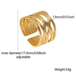 PVD Coated Real Gold Plated Geometric Stainless Steel Fashion Waterproof Non Tarnish Open Ring