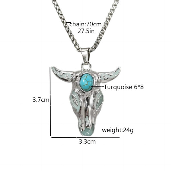 Wholesale European and American men's turquoise skull bull head stainless steel luminous necklace retro animal religious divine cow luminous pendant