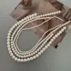 Wholesale Simple Style Geometric 18K Gold Plated Vacuum Plating PVD Coated Artificial Pearls 304 Stainless Steel Titanium Steel Beaded Necklaces Wholesale