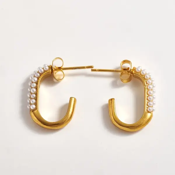 Wholesale Trendy Fashion Ins Style Gold-Plated Imitation Gold 304 Stainless Steel Imitation Pearl U-Shaped C-Shaped Simple Stud Earrings