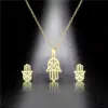 Wholesale European And American Couple Necklace Stainless Steel Simple Hollow Palm Necklace Earring Set
