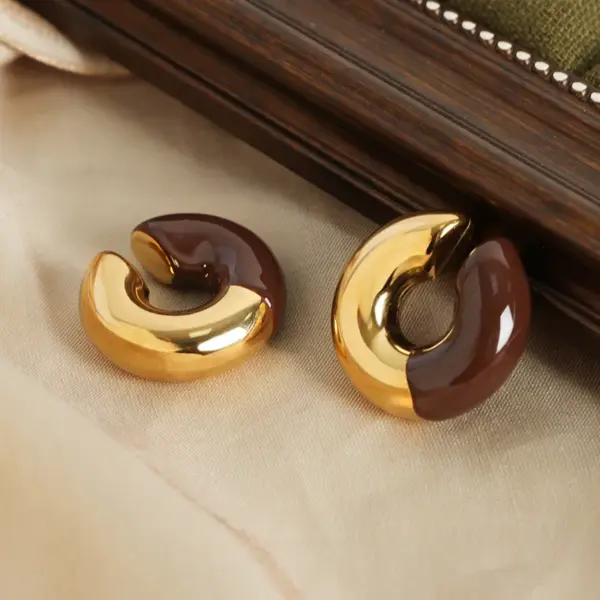 Wholesale 304 Stainless Steel Color Block PVD Coated 18K Real Gold Plated 18K Gold Hip-Hop Punk Waterproof Non Tarnish Enamel Plating Ear Cuffs