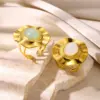 Wholesale PVD Coated Real Gold Plated Heart Shape 304 Stainless Steel Synthetic Gemstones Elegant French Style Sweet Waterproof Non Tarnish Open Rings