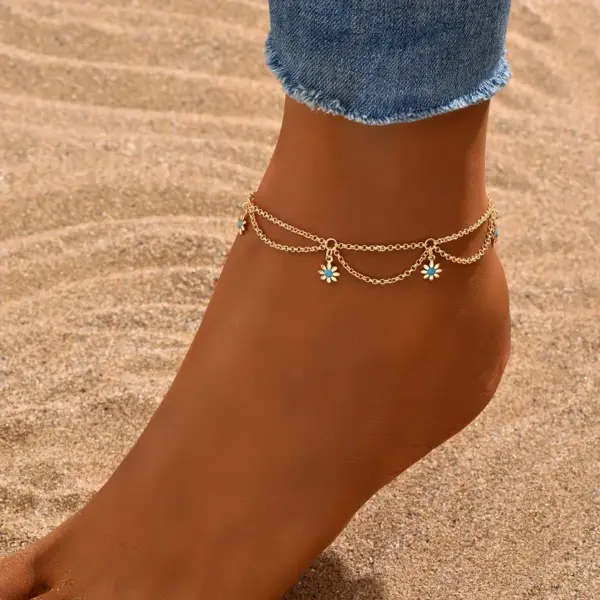 Fitness Flower Copper Patchwork 18k Gold Plated Women's Anklet