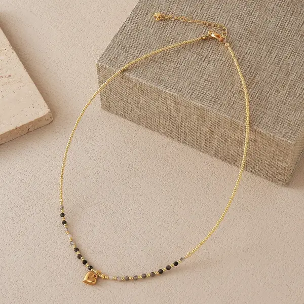 Wholesale 18K Gold Plated Brass Water Plated Heart-Shaped Beads Handmade Miyuki Beads Beaded Chain Natural Stone Necklace For Women Ultra-Fine Chain