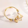Wholesale Artistic Shiny Heart Shape 304 Stainless Steel Alloy Gold Plated Rhinestones Bangle In Bulk