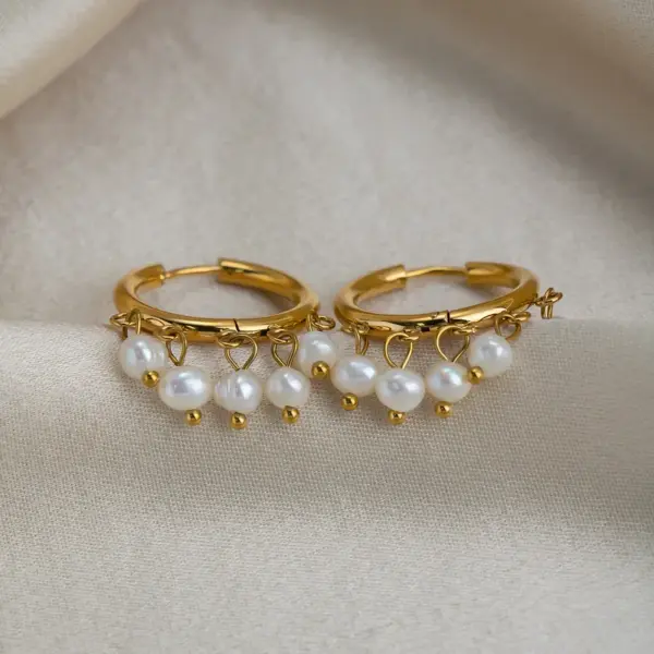 Wholesale PVD Coated Real Gold Plated 18K Gold Circle 201 Stainless Steel Freshwater Pearl Elegant Bohemian Roman Style Waterproof Non Tarnish Drop Earrings