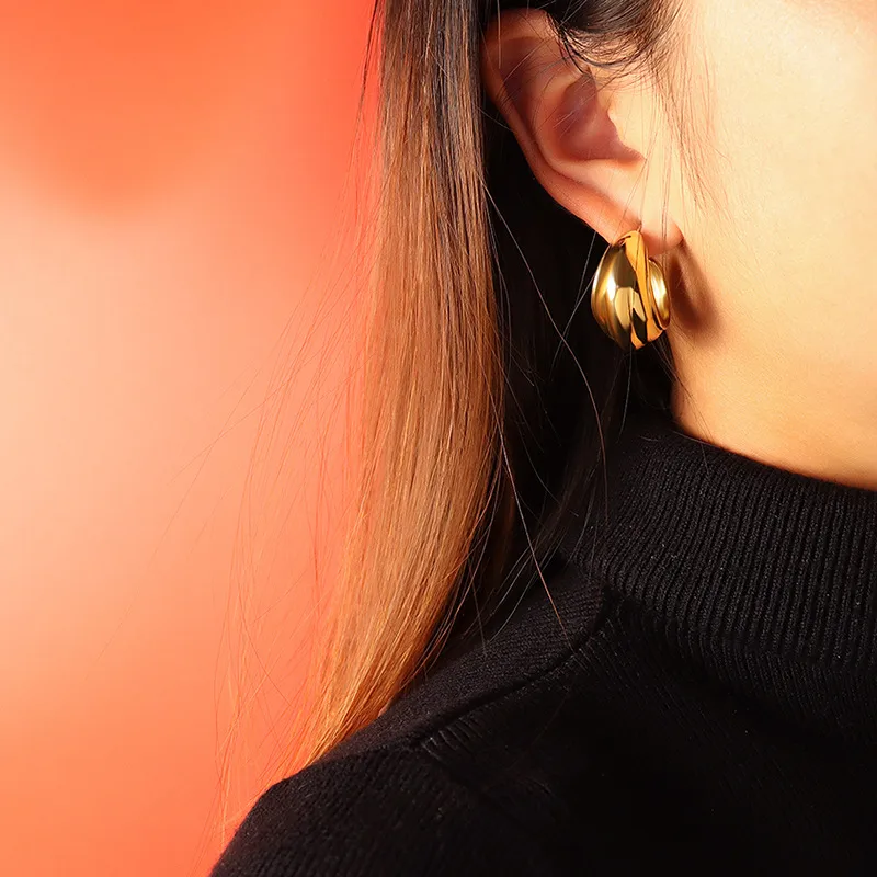 Wholesale Lady Geometric Plating 304 Stainless Steel No Inlaid 18K Gold Plated Earrings