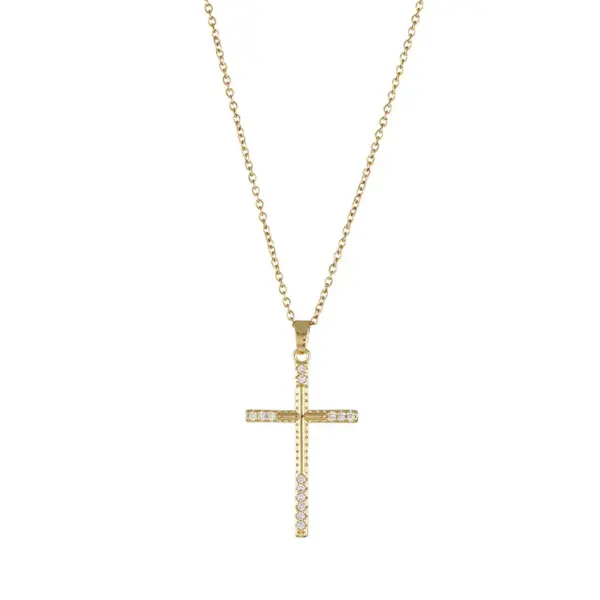 Retro Cross Stainless Steel Inlaid Zircon Necklace