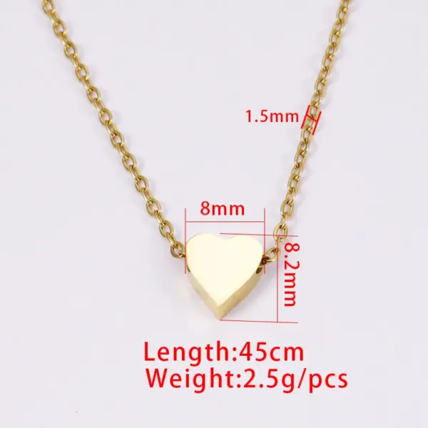 PVD Coated 18K Gold Real Plated Customization Laser Engraving Heart Shape Stainless Steel Basic Simple Style Classic Waterproof Non Tarnish 304 Pendant Necklace