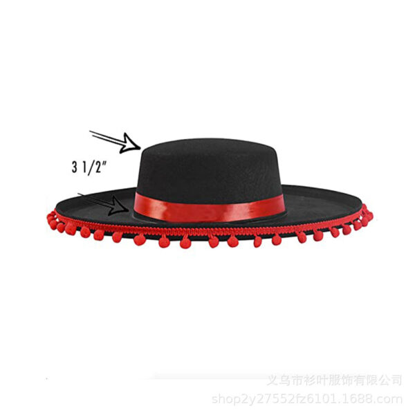 Wholesale Fun Brim Top Hat Halloween Zorro Fur Ball Felt Hat Fancy Costume Hat