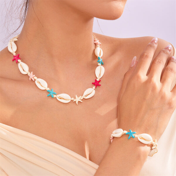 Wholesale Summer Bohemian Style Necklace Jewelry Women's Beach Vacation Colorful Starfish Shell Woven Bracelet Necklace suit