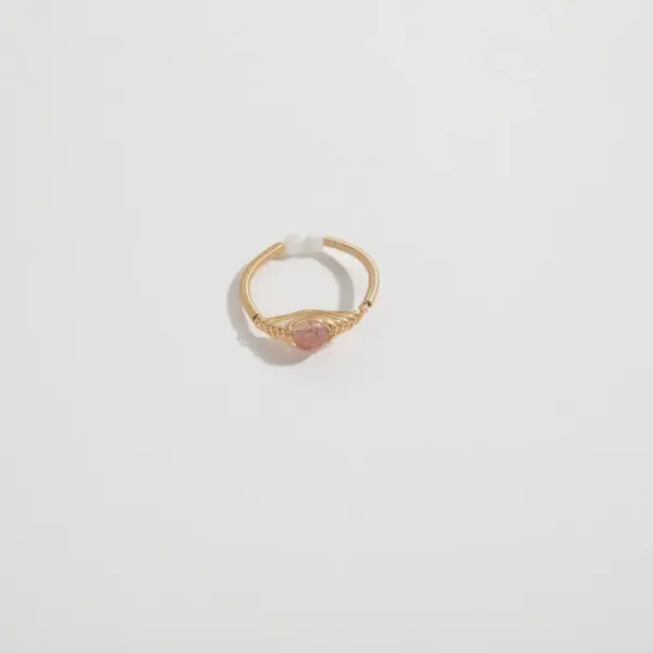 Wholesale Retro Round Natural Stone Copper 14k Gold Plated Rings