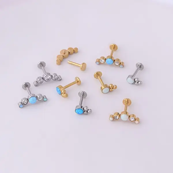 316L Stainless Steel Artificial Gemstones Ear Cartilage Rings & Studs Geometric Waterproof Non Tarnish Surgical Steel Women'S