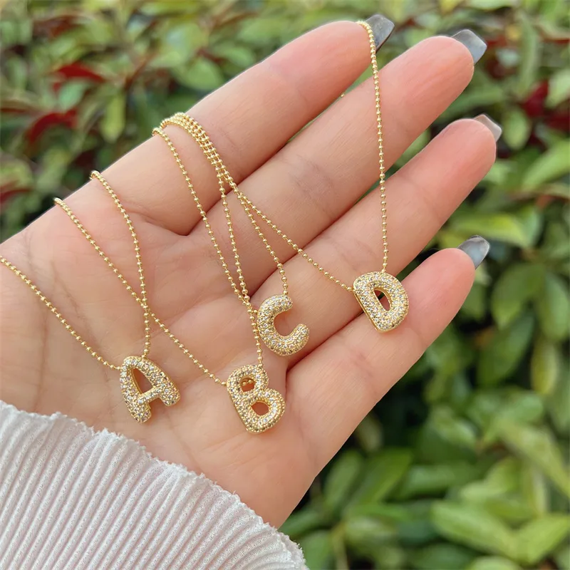 Wholesale Copper 18K Gold Plated Inlay Letter Zircon Pendant Necklace