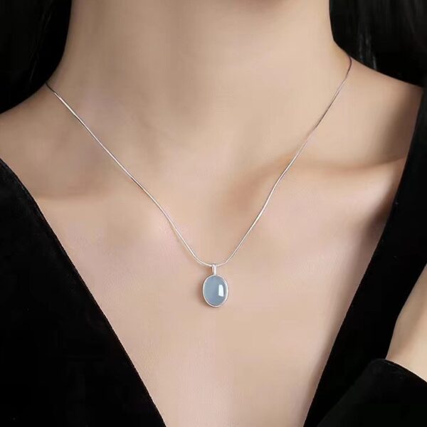 Wholesale S925 Aquamarine Pendant Sterling Silver Necklace Women's High-End Non-Fading Summer Ins Versatile Accessible Luxury Niche Jewelry