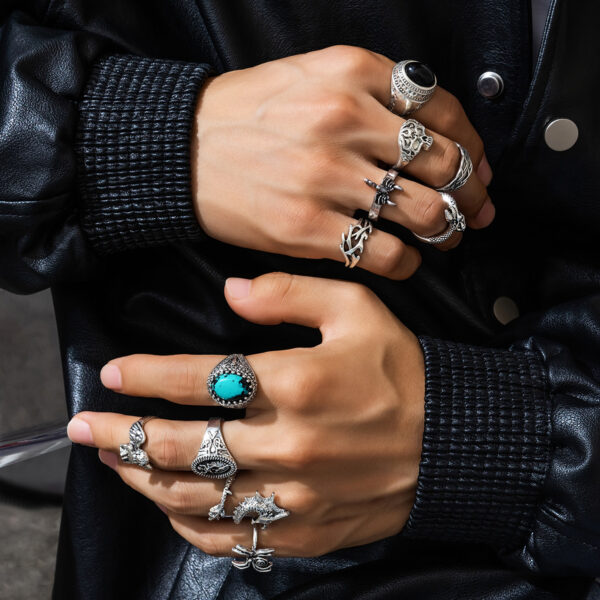 Wholesale Fashion Personalized Gem Ring Men's Design Sense Niche Advanced Ring Turquoise Finger Ring European and American Cross-border Jewelry