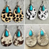 Wholesale Western Teardrop Turquoise Vintage Cow Pattern Leopard Print Earrings