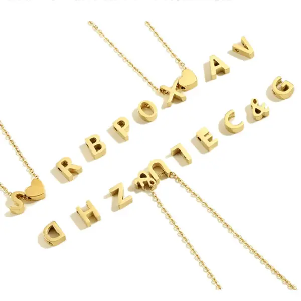 Wholesale PVD Coated 14K Gold Real Gold Plated Letter Stainless Steel Titanium Steel Fashion Waterproof Non Tarnish 304 Stainless Steel Necklace