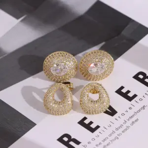 Wholesale Elegant Oval Full Zircon Earrings For Women Geometric Versatile High-End Feeling Style Fashion Jewelry